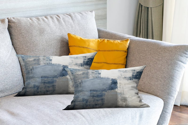 Taysta 2PC Lumbar Decor Throw Pillow Covers Blue and Grey Cushions Rectangle Design Abstract Art Painting Style Modern Contemporary Home Decorative Cushion Pillow Cases 12"" x 20"" Pillowcases - Image 5